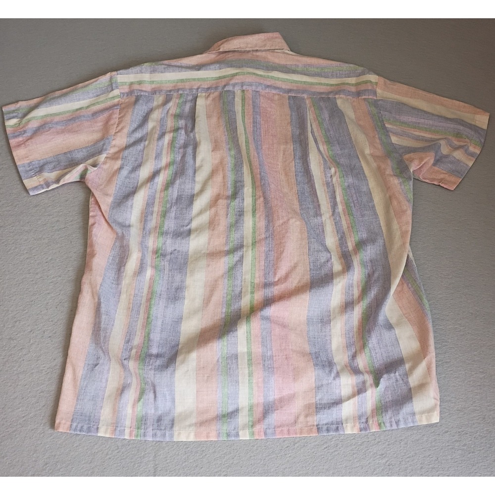 Vtg Fulton Street Button Up Mens M Short Sleeved Pastel Stripes 90s, NWOT - Picture 7 of 11